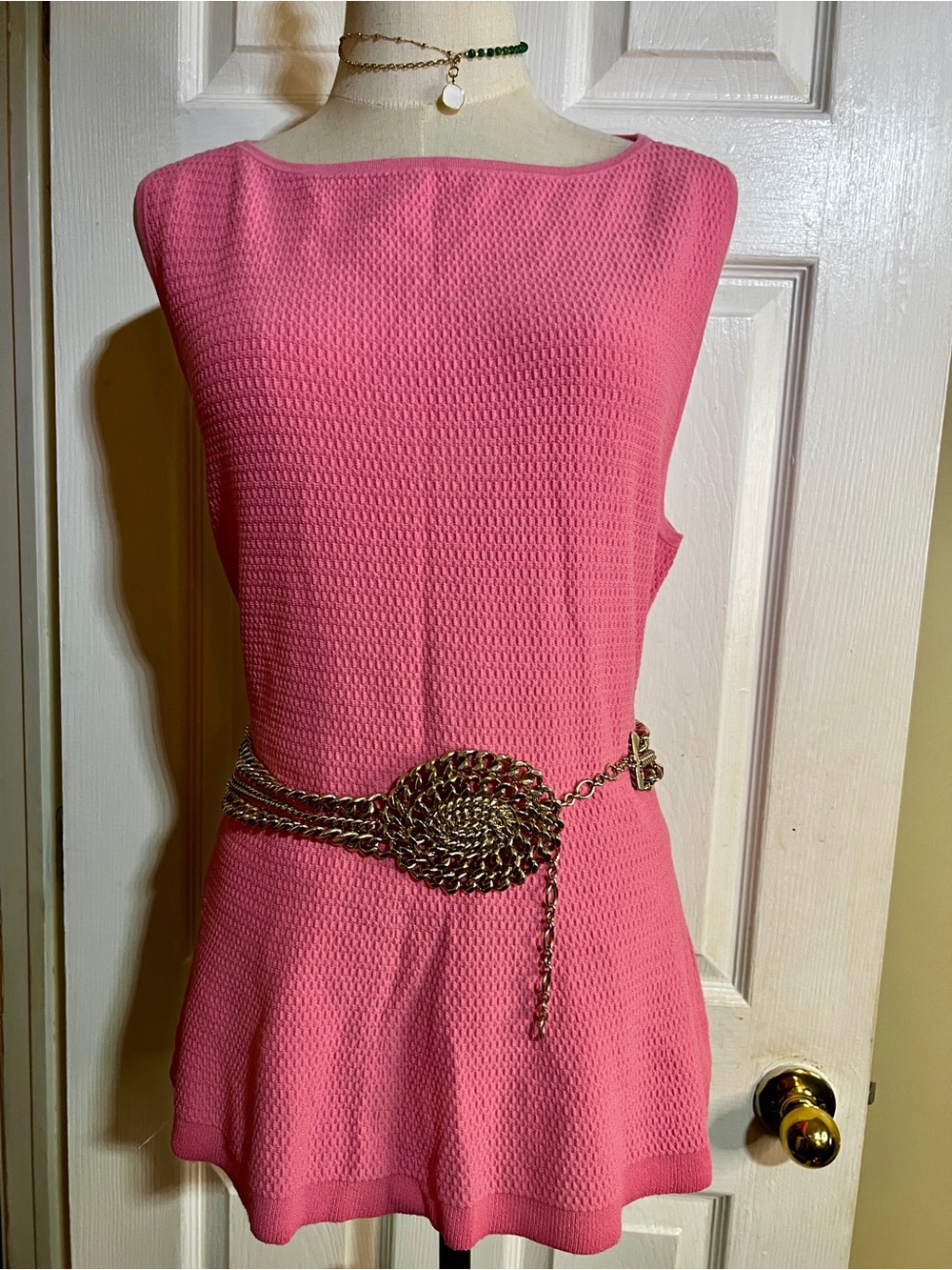 Ann Taylor Wms Pink Textured Knit Stretch Sleeveless Casual Top XL